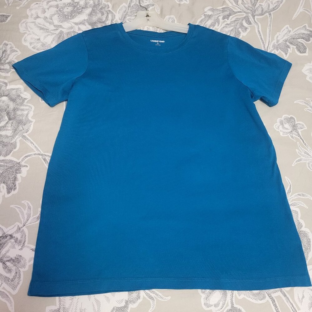 Lands' End Teal Blue Short Sleeve Crew Neck T-Shirt Medium EUC